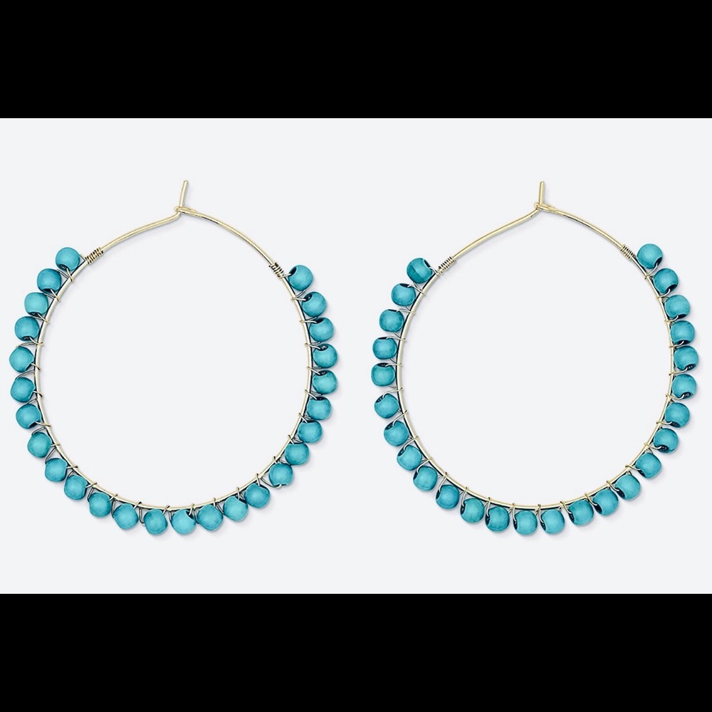 Turquoise Stone Beads Hoop Earrings
